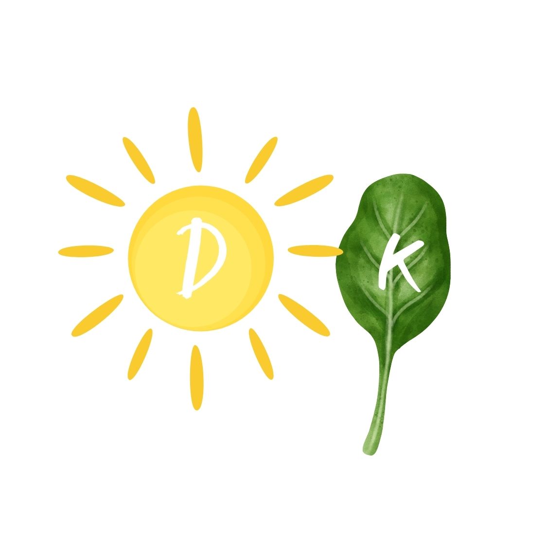 Sun with 'D' and leaf with 'K' on a white background
